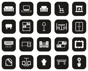 Living Room Furniture Icons White On Black Flat Design Set Big
