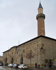 ERZURUM, TURKEY - MARCH 02, 2020 : Historical Erzurum Great mosque. Old Erzurum mosques. Stone carvings. 