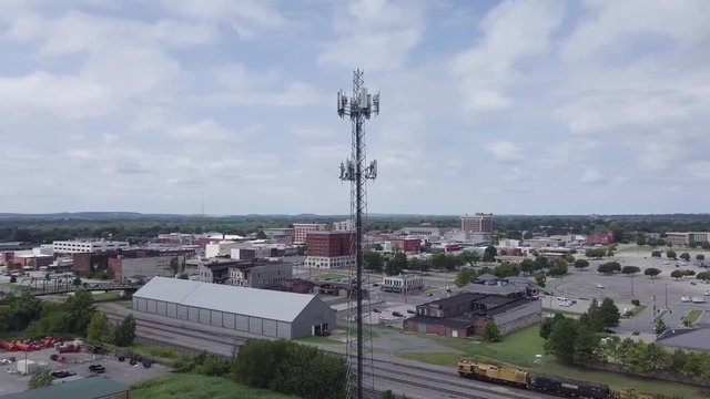 Spiral Aerial drone footage of a cell phone tower in Muskogee, Oklahoma.