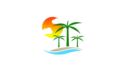 Palm Tree On A Beach Logo Design Template Vector 