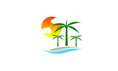 Palm Tree On A Beach Logo Design Template Vector 