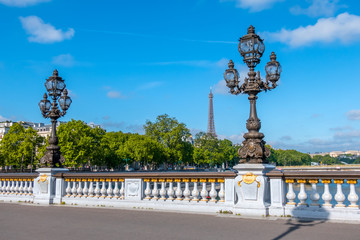 Fototapeta na wymiar Lanterns on the Alexandre III Paris Bridge