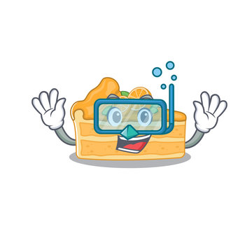 A cartoon picture featuring cheesecake orange wearing Diving glasses