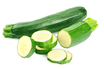 fresh green zucchini slices isolated on white background