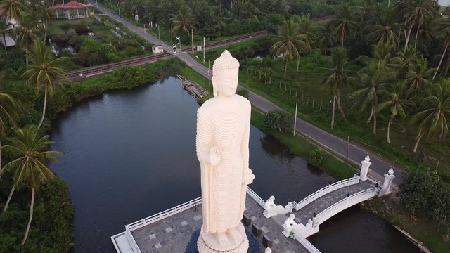 Aerial footage of Buddha Statue - Tsunami Memorial in Peraliya