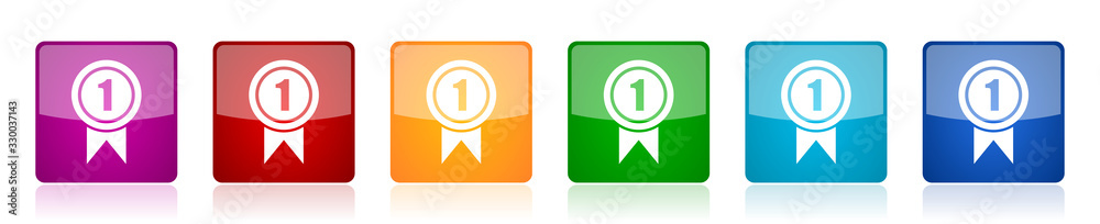 Aufkleber Victory icon set, first, winner colorful square glossy vector illustrations in 6 options for web design and mobile applications