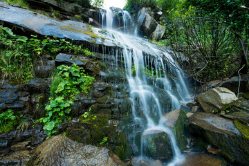 Scenic waterfall in the green Carpathian mountains