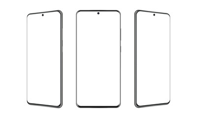 Modern frameless smartphones mockups with blank screens, isolated on white background. Vector illustration - obrazy, fototapety, plakaty