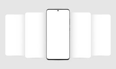Modern mobile phone mockup with blank app screens. Web design concept for responsive showcase presentation. Vector illustration