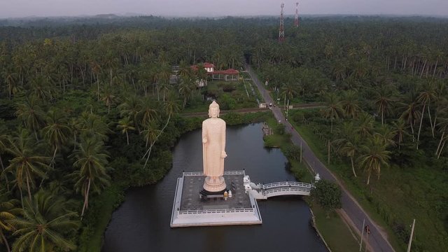 Aerial footage of Buddha Statue - Tsunami Memorial in Peraliya