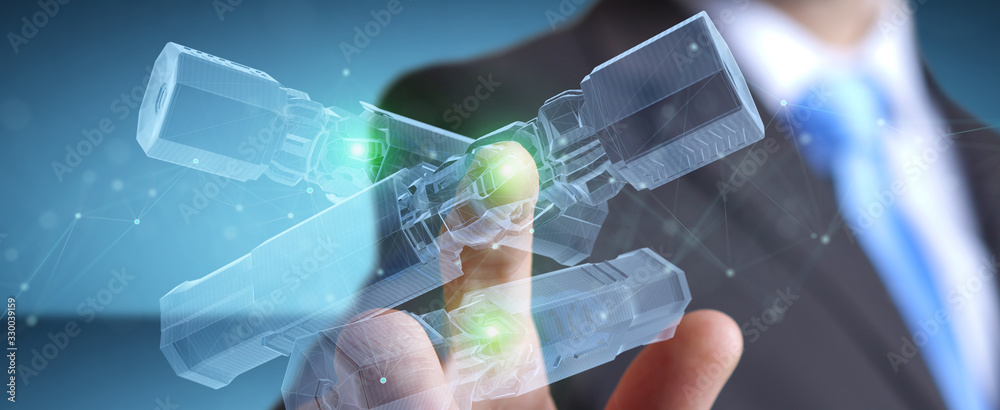 Aufkleber man holding and touching green renewable energy battery 3d rendering