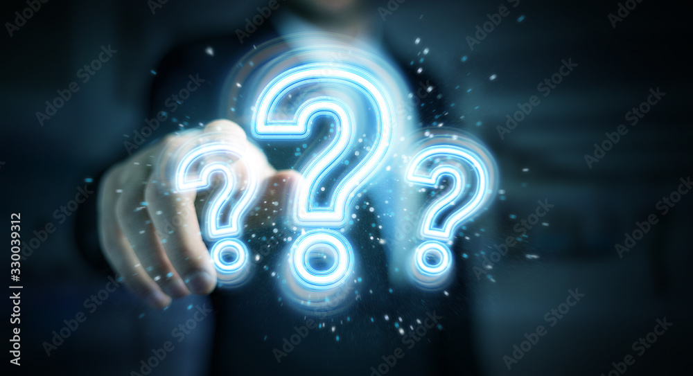 Fototapete Man using digital question marks holographic interface 3D rendering