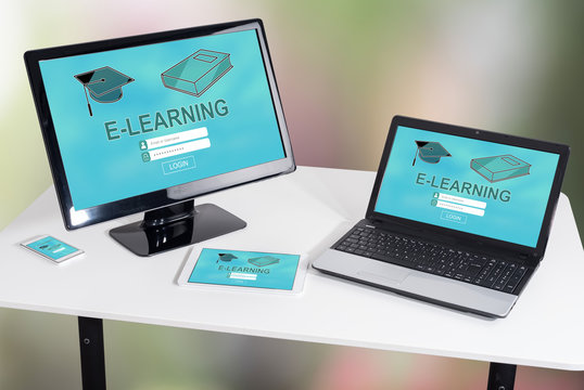 E-learning concept on different devices