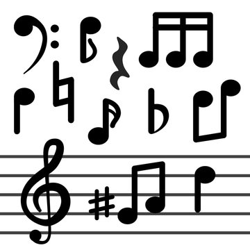 Musical notes isolated on white background. Signs of musical notation, treble clef. Vector sign for illustration melody.