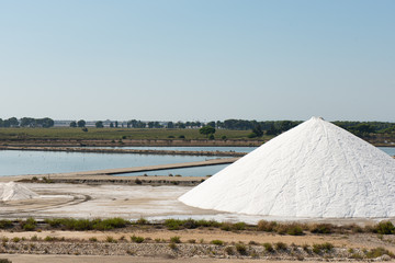 Industrial salt production in Aigues-Mortes, Gard department, Lanquedoc-Roussillon region, Camargue, south of France