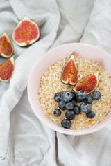 Healthy eating concept. Tasty healthy breakfast: cereal and fruit in a bowl. 