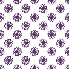 Seamless pattern with hand drawn violet flowers on white background