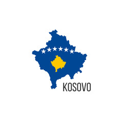 Kosovo flag map. The flag of the country in the form of borders. Stock vector illustration isolated on white background.
