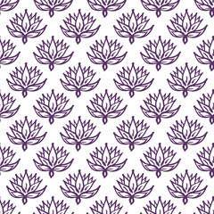 Seamless pattern with hand drawn violet flowers on white background