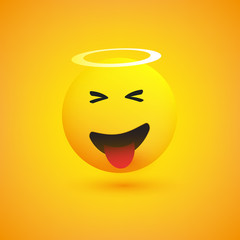 Smiling, Laughing Cheeky Face with Angel Halo - Emoticon Concept Design