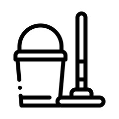 Bucket And Mop Icon Vector. Outline Bucket And Mop Sign. Isolated Contour Symbol Illustration