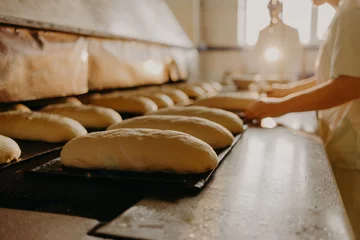 Fotobehang Bread bakery food factory. White bread. loaf © Roman