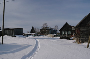 village street in winter in the North