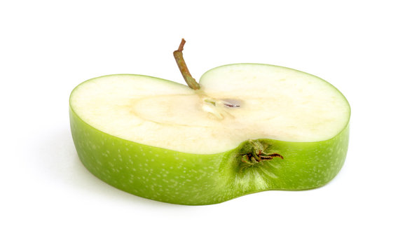 RW Middle part of a green apple on a white background