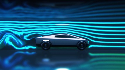 Concept car aerodynamics test in wind tunnel, side view