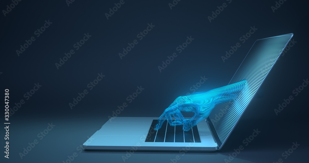 Wall mural abstract hand touching the digital device. 3d rendering,