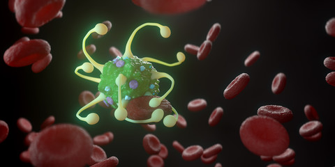Naklejka premium The spread of the virus covid-19. Observing the virus through a microscopic. 3d rendering, 