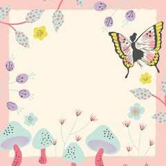 Pretty Whimsical Fairy Wonderland Vector Frame Background
