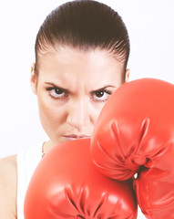  fitness woman with red boxing glove