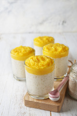 Tapioca pudding with mango puree