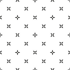 Abstract geometric diagonal seamless pattern. Black minimalistic vector flowers with four petals on white background. Simple vector illustration. Polka dot design for printing on textile, fabric