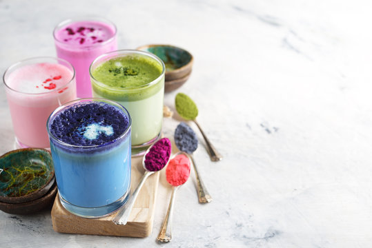 Different types of colored latte