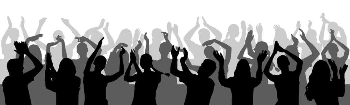 Applauding crowd of people on concert, silhouettes. Vector illustration.