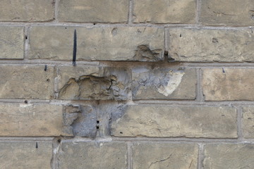 Bullet holles on the brick wall