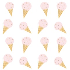 cute hand drawn pink and gold cone ice cream seamless pattern background illustration