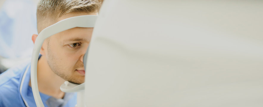 close up head of young patient fix in Tomography in Optical Coherence
