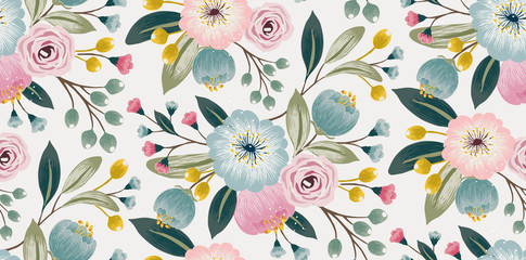 Illustration vectorielle d& 39 un motif floral sans soudure avec des fleurs de printemps. Joli fond floral aux couleurs douces