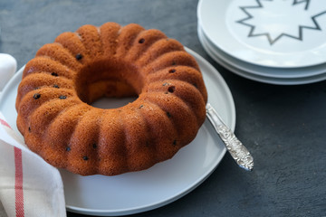 Delicious Cake ready to be eaten on black table
