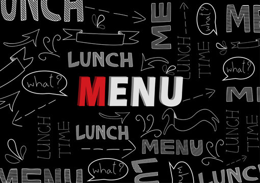 Vector set of design elements for the menu on the chalkboard.menu,food,lunch