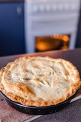 vegan shepherd's pie with lentils and mash potatoes out of the oven