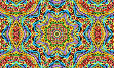 Geometric kaleidoscope multicolored seamless pattern. Abstract background. Beautiful multicolor kaleidoscope texture. Unique kaleidoscope design. Illustration for design.
