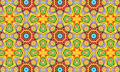 Geometric kaleidoscope multicolored seamless pattern. Abstract background. Beautiful multicolor kaleidoscope texture. Unique kaleidoscope design. Illustration for design.