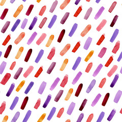 Seamless pattern with strokes of purple and orange paint. Watercolor stains on a white background. Minimalist watercolor abstract work.