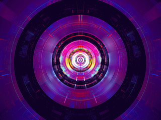 Abstract neon glowing disk or tunnel - digitally generated image