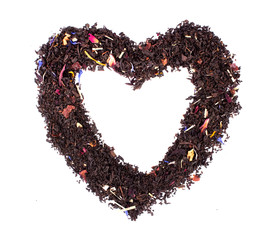 Organic dried tea leaves placed in a heart shape, delicious, natural