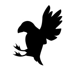 Black silhouette flying atlantic puffin bird cartoon animal design flat vector illustration isolated on white background